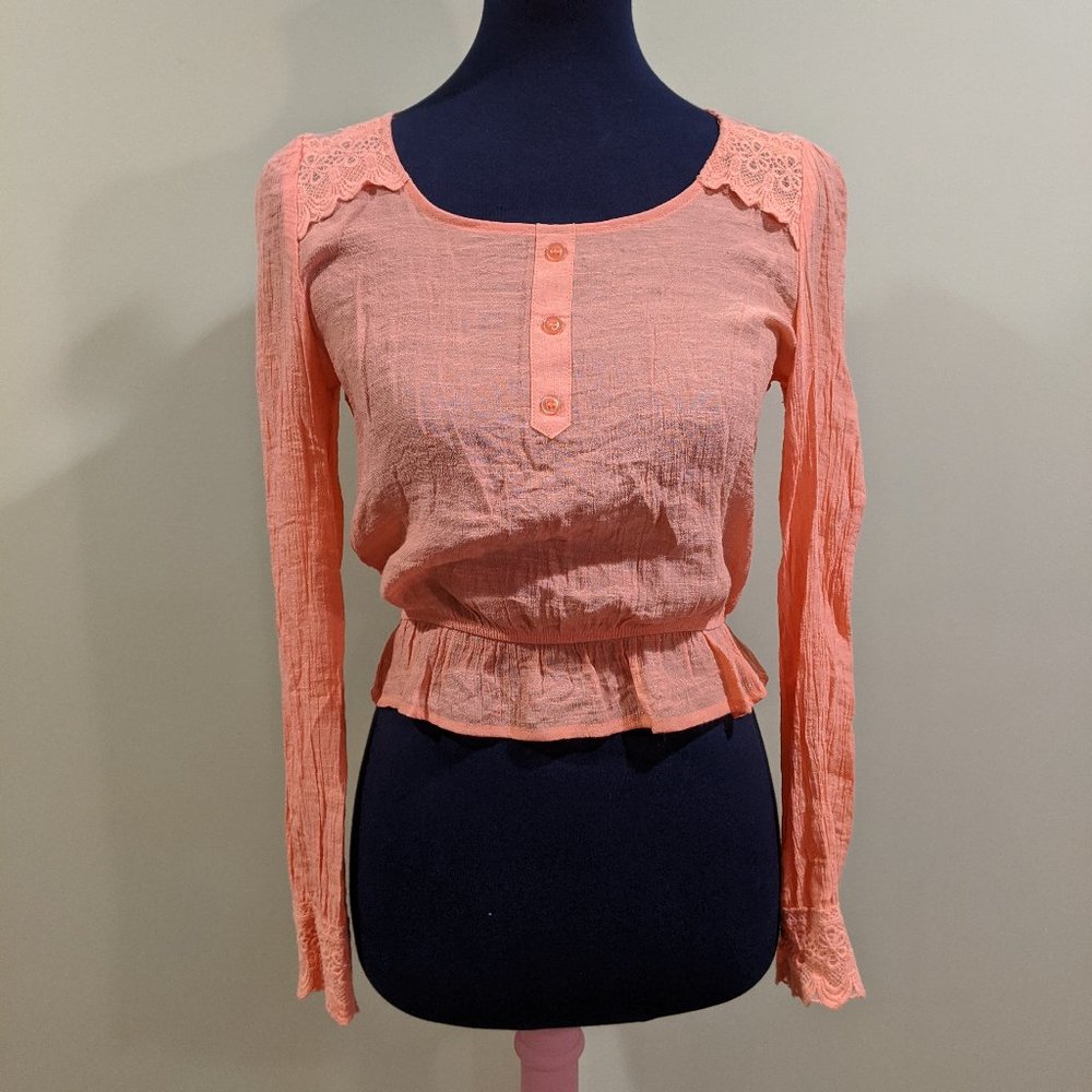 Peach Long Sleeve Lace Crop Top